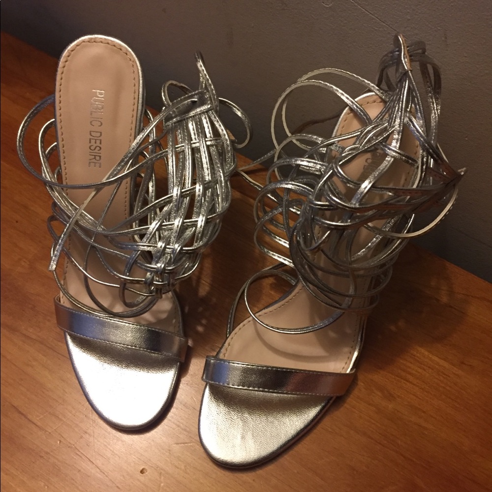 Silver strappy heel sandals